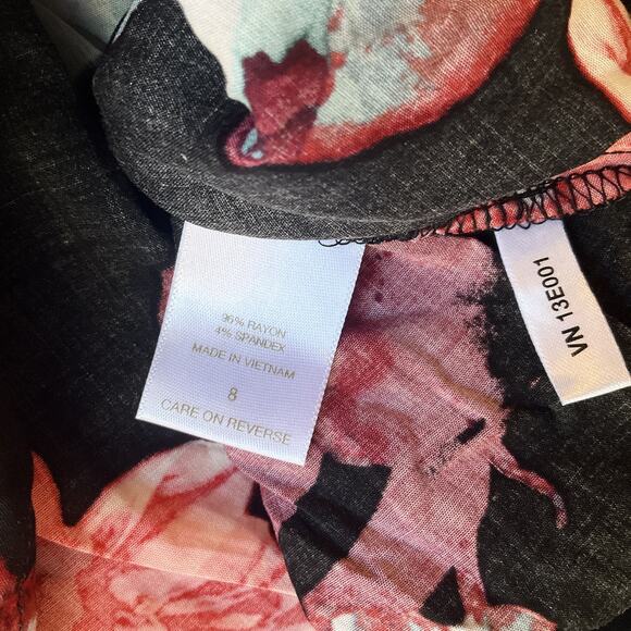 Eva Mendes New York Company Women Midi Dress 8 Black Floral Fit Flare Sleeveless - Picture 3 of 11